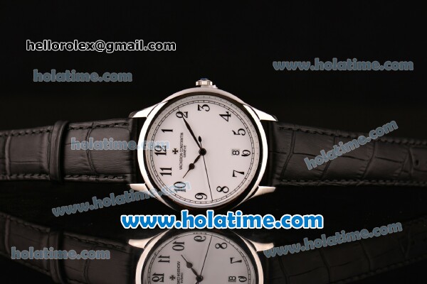 Vacheron Constantin Historiques Chronometre Royal 1907 Miyota Quartz Steel Case with Arabic Numeral Markers Black Leather Strap and White Dial - Click Image to Close
